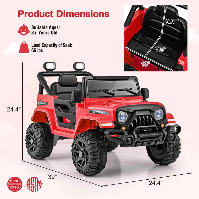 Eletriclife 12V Kids Ride on Truck Car with Remote Control Threaded Wheels