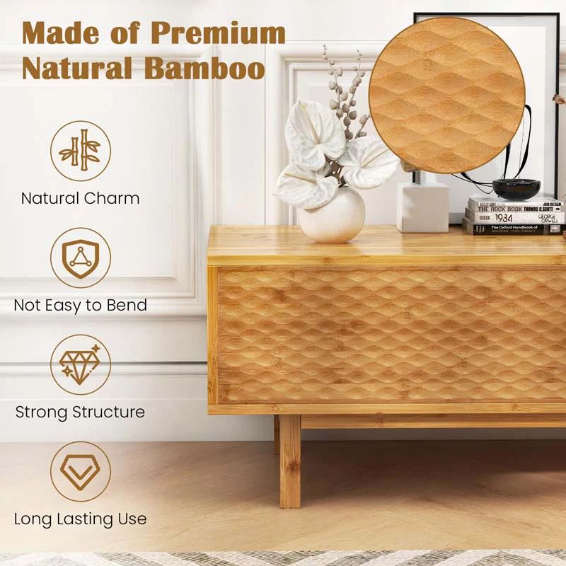 Eletriclife 63 Inches Mid Century Modern Bamboo TV Stand with Sliding Doors