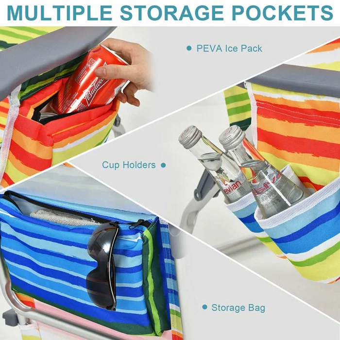 Eletriclife 2 Pcs Folding Backpack 5-Position Beach Chair with Pillow