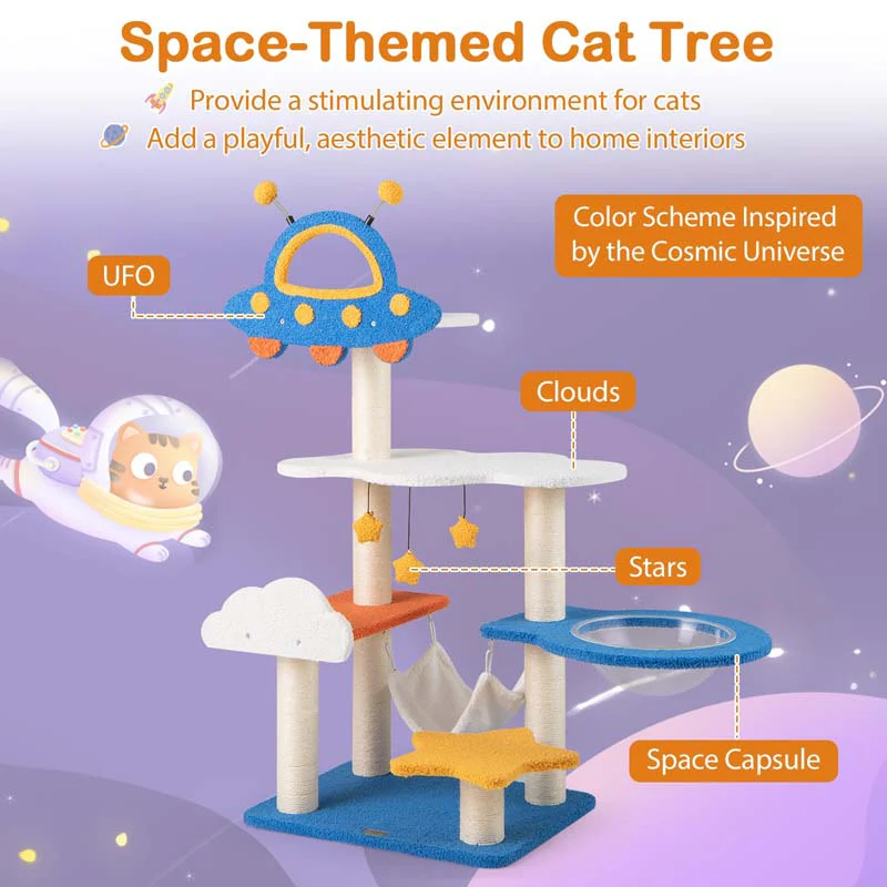 Eletriclife 49 Inches Tall Cat Tree with UFO Top Perch Space Capsule and Sisal Scratching Posts