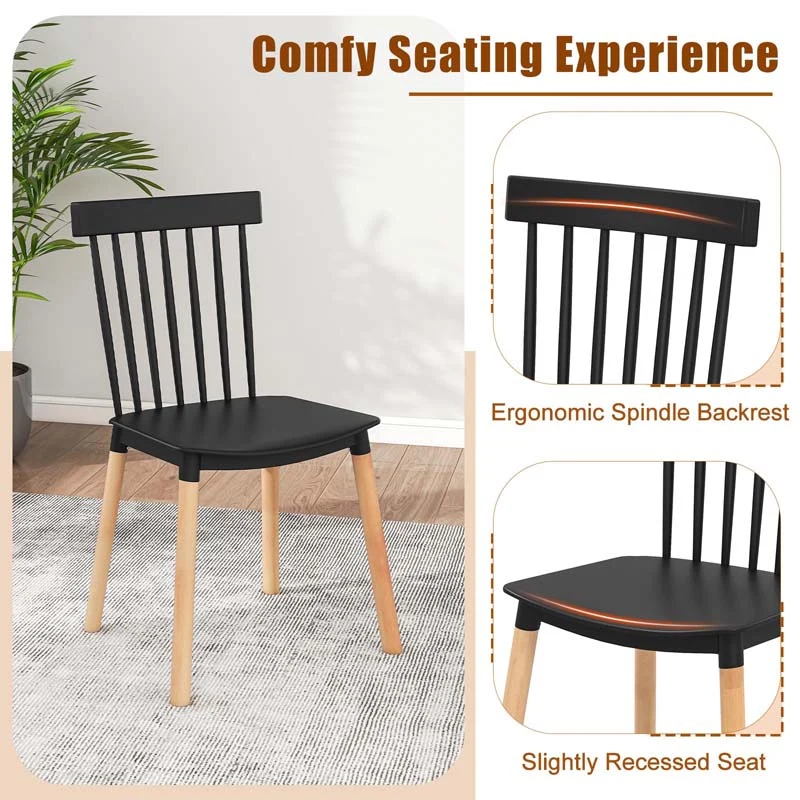 Eletriclife Set of 4 Windsor Dining Chairs with Spindle Backs and Curved Seats