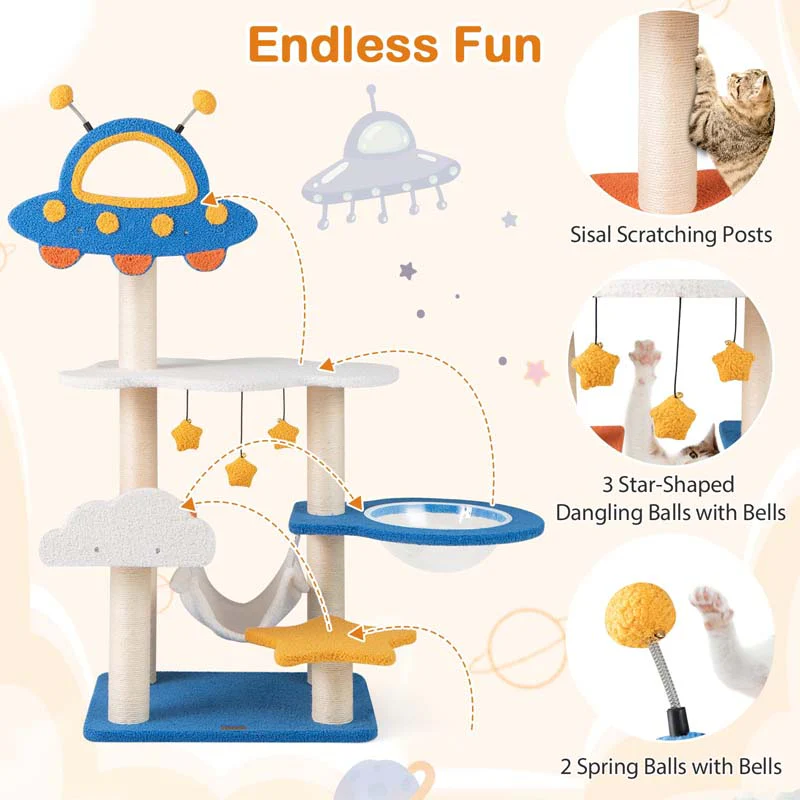 Eletriclife 49 Inches Tall Cat Tree with UFO Top Perch Space Capsule and Sisal Scratching Posts