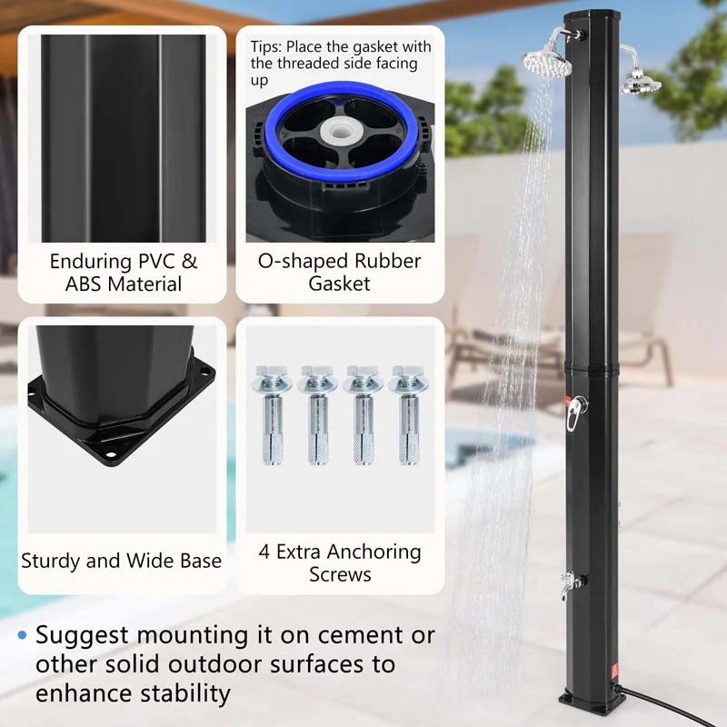 Eletriclife 7.5 Feet 15.9 Gallon Solar Heated Outdoor Shower with Shower Head
