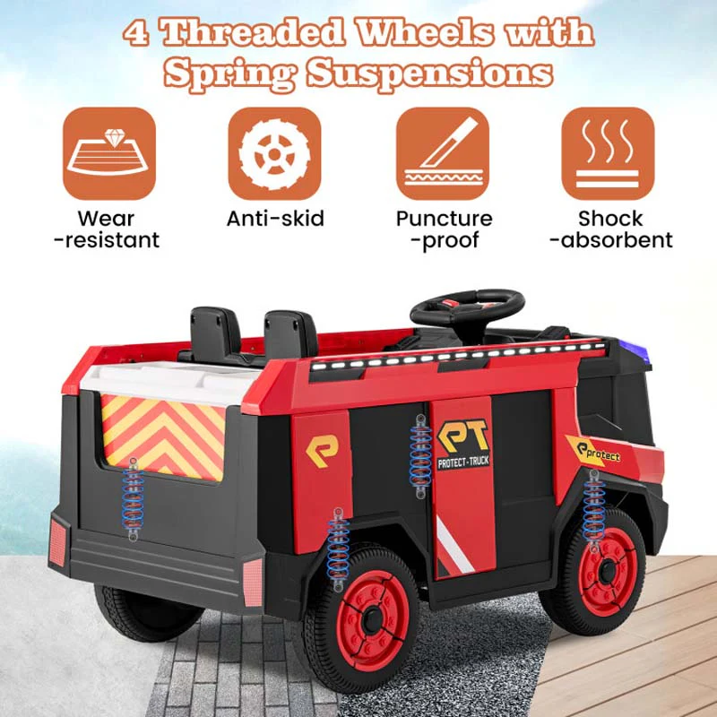 Eletriclife 12V Kids Ride on Fire Truck 2-Seater with Remote Control and Water Gun