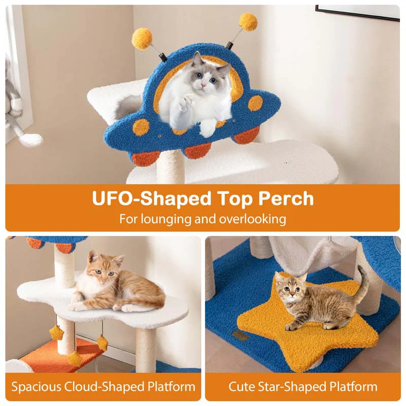 Eletriclife 49 Inches Tall Cat Tree with UFO Top Perch Space Capsule and Sisal Scratching Posts