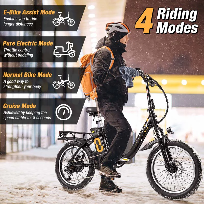 Eletriclife Folding Electric Bicycle for Adults with 20-Inch Fat Tires Snow E-Bike