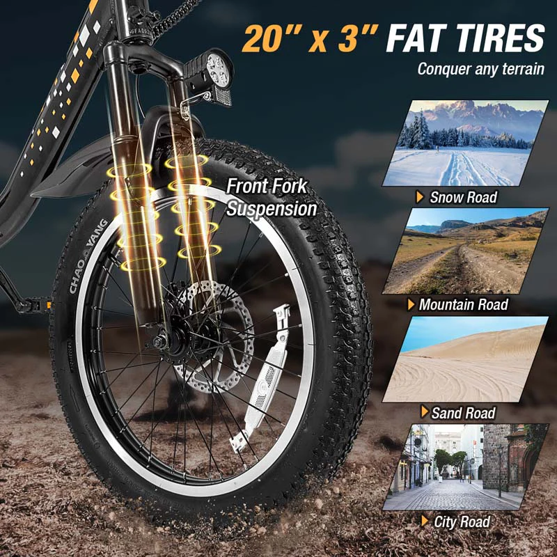 Eletriclife Folding Electric Bicycle for Adults with 20-Inch Fat Tires Snow E-Bike