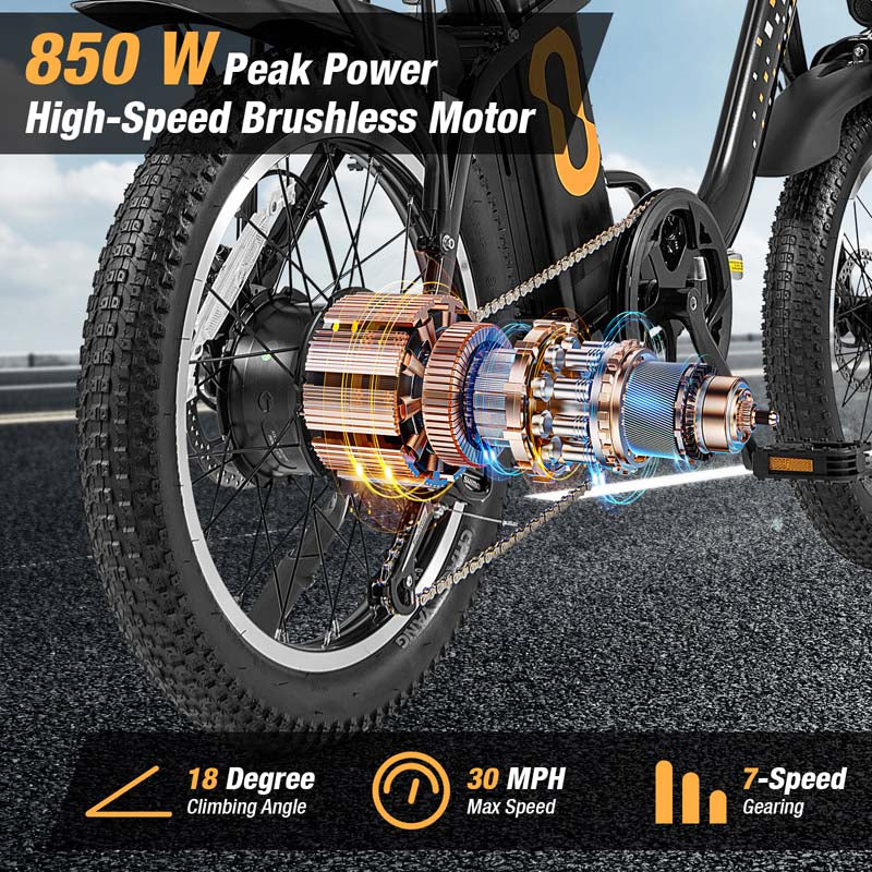 Eletriclife Folding Electric Bicycle for Adults with 20-Inch Fat Tires Snow E-Bike