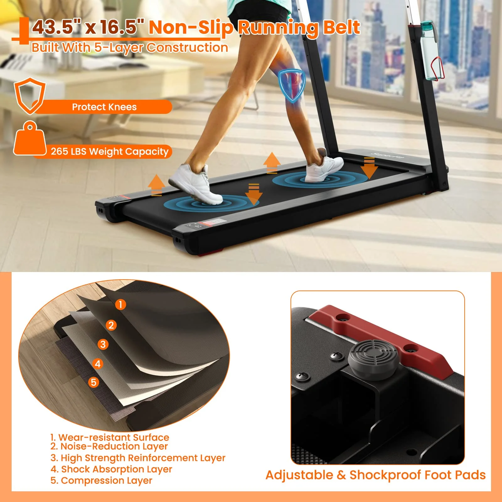 Eletriclife 3HP Folding Treadmill with Adjustable Height and APP Control