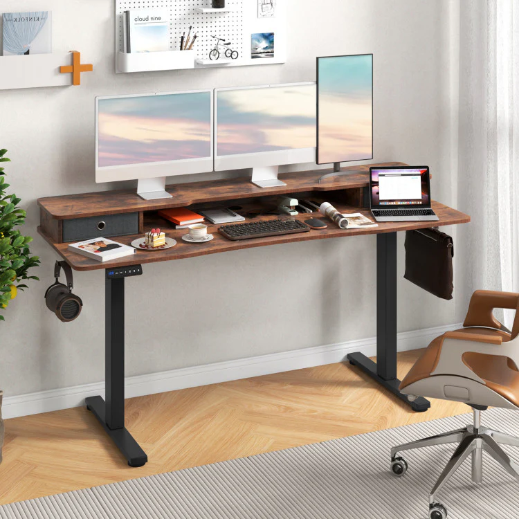 Eletriclife 63 Inch x 24 Inch Electric Standing Desk with 2 Drawers