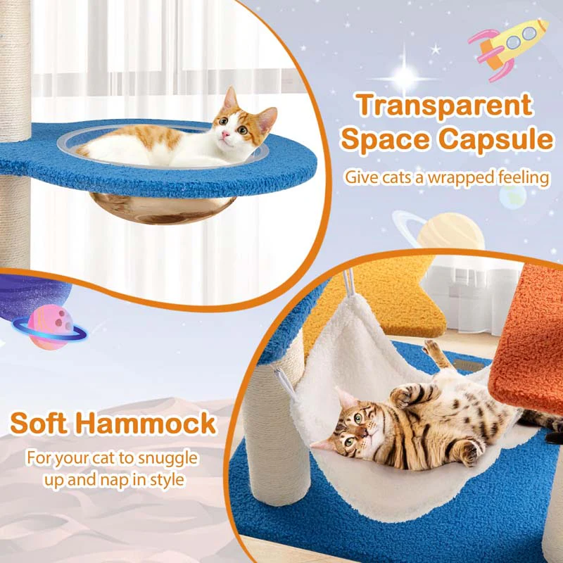 Eletriclife 49 Inches Tall Cat Tree with UFO Top Perch Space Capsule and Sisal Scratching Posts