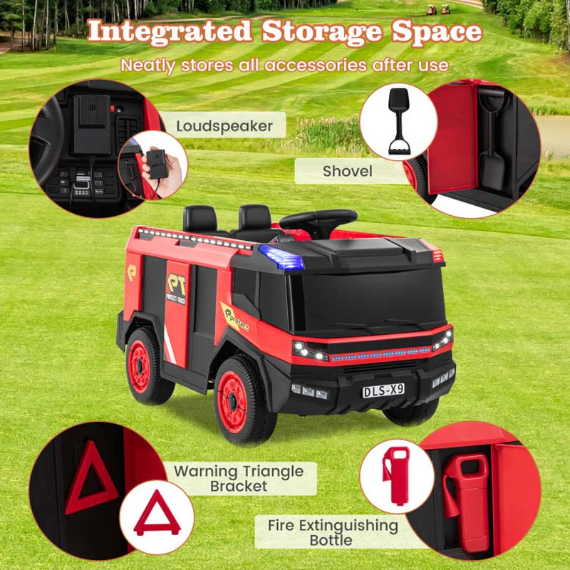 Eletriclife 12V Kids Ride on Fire Truck 2-Seater with Remote Control and Water Gun