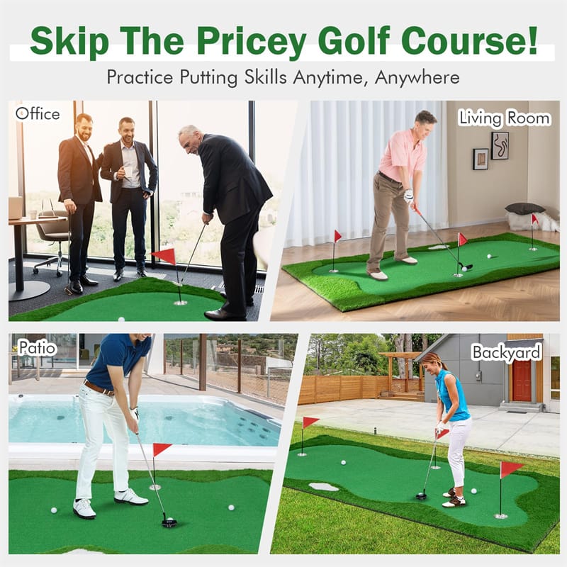 10FT Golf Putting Green Professional Golf Training Mat with 3 Holes for Indoor Outdoor Practice