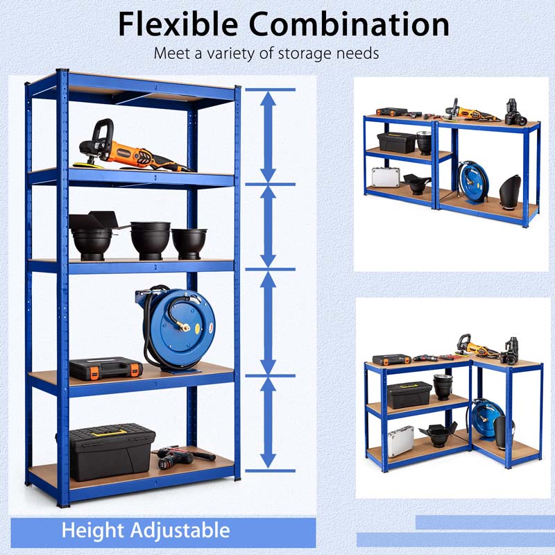 Eletriclife 60 Inches Bolt-Free Heavy Duty Metal 5-Tier Garage Shelving Unit Blue