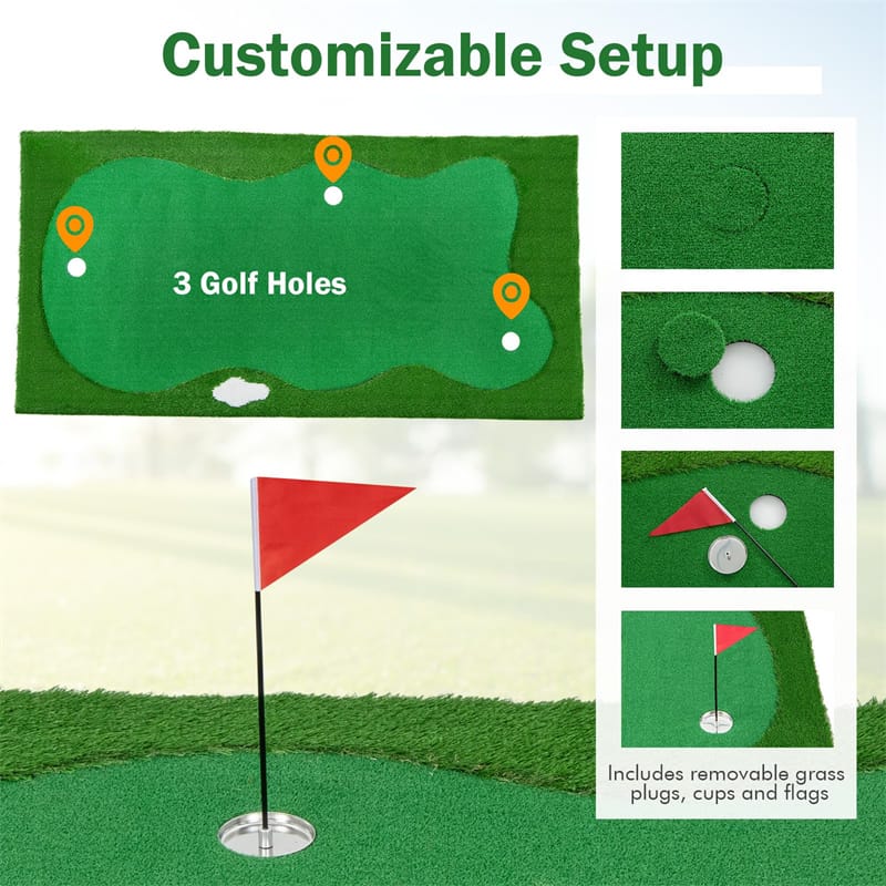10FT Golf Putting Green Professional Golf Training Mat with 3 Holes for Indoor Outdoor Practice