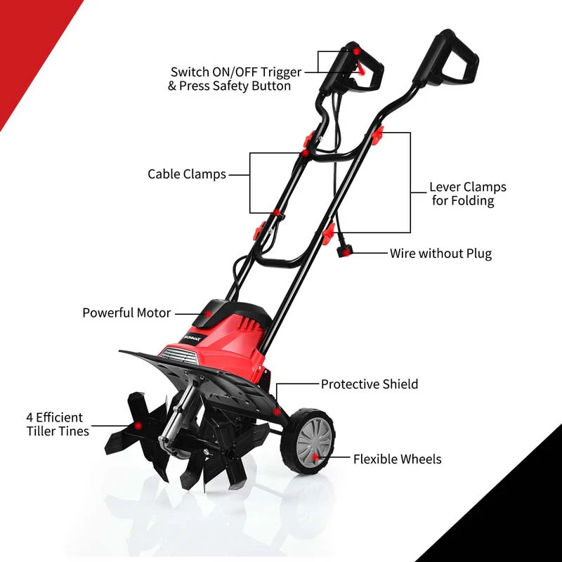 Eletriclife 14/17 Inch Electric Tiller and Cultivator with 9-Inch Tilling Depth