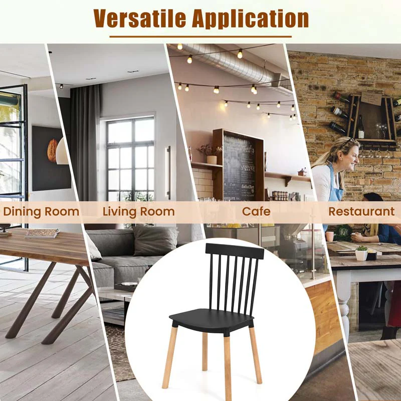 Eletriclife Set of 4 Windsor Dining Chairs with Spindle Backs and Curved Seats