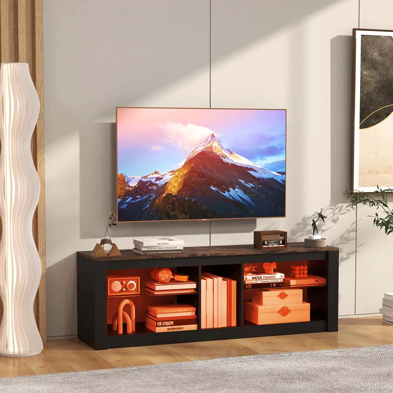 Eletriclife Modern TV Stand with LED Light and Adjustable Shelves for TVs up to 65 inch