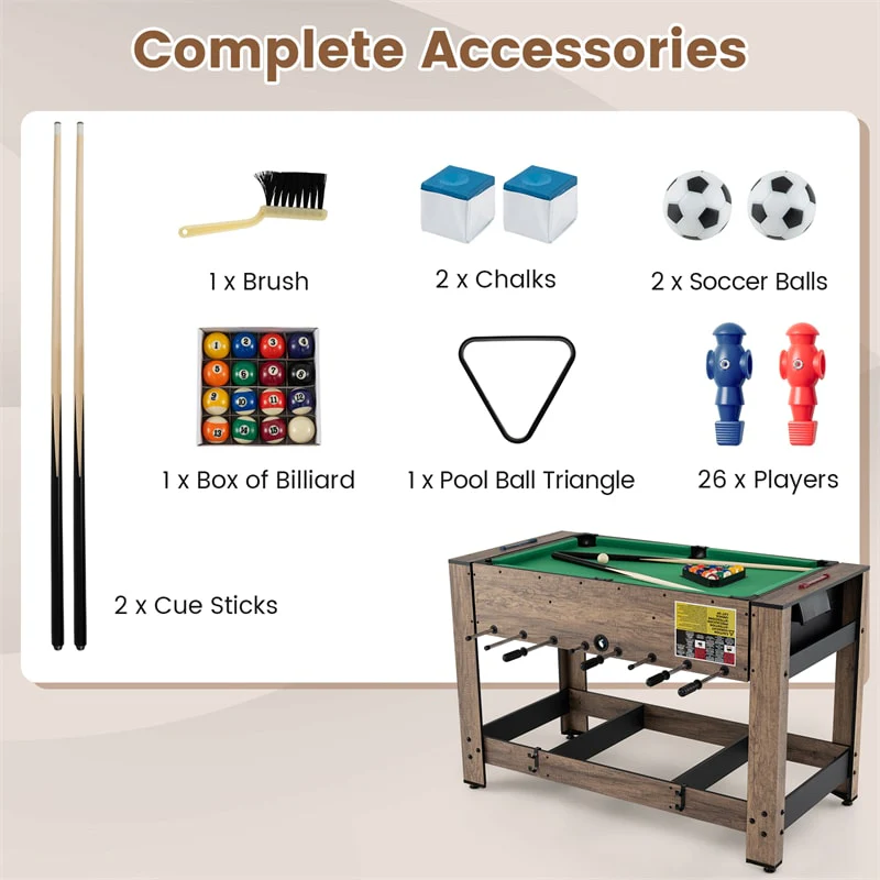 Eletriclife 2-in-1 48" Swivel Multi Game Table Foosball & Billiards Combo Indoor Arcade for Kids & Adults