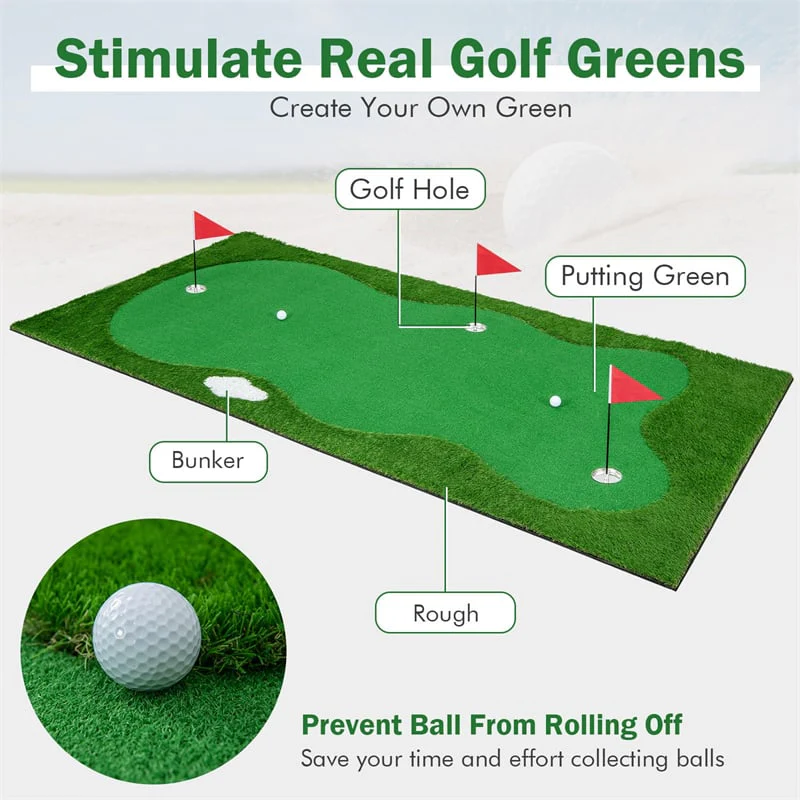 10FT Golf Putting Green Professional Golf Training Mat with 3 Holes for Indoor Outdoor Practice