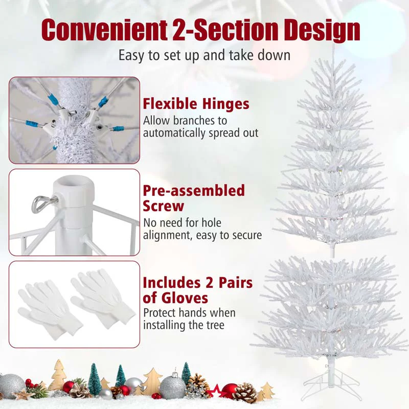 Eletriclife 7 FT Artificial Pre-lit Christmas Tree Hinged Xmas Tree with 820 Coral-like Branch Tips