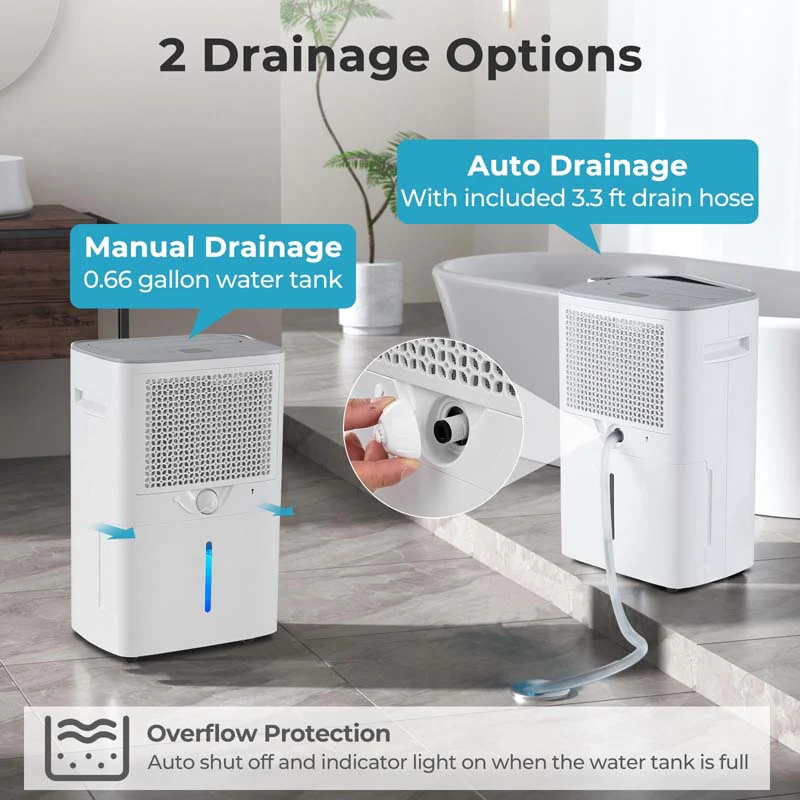 Eletriclife Dehumidifier with Auto Drain or Manual Drainage for Home Basement