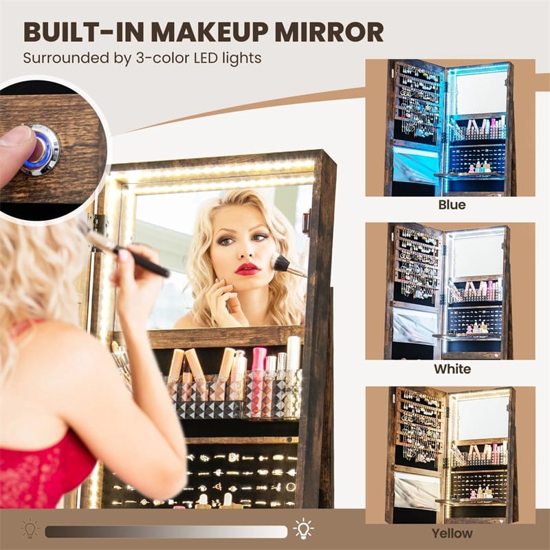 Eletriclife 360   Swivel Jewelry Cabinet Armoire with Full Length Mirror & 3-Color LED Lights
