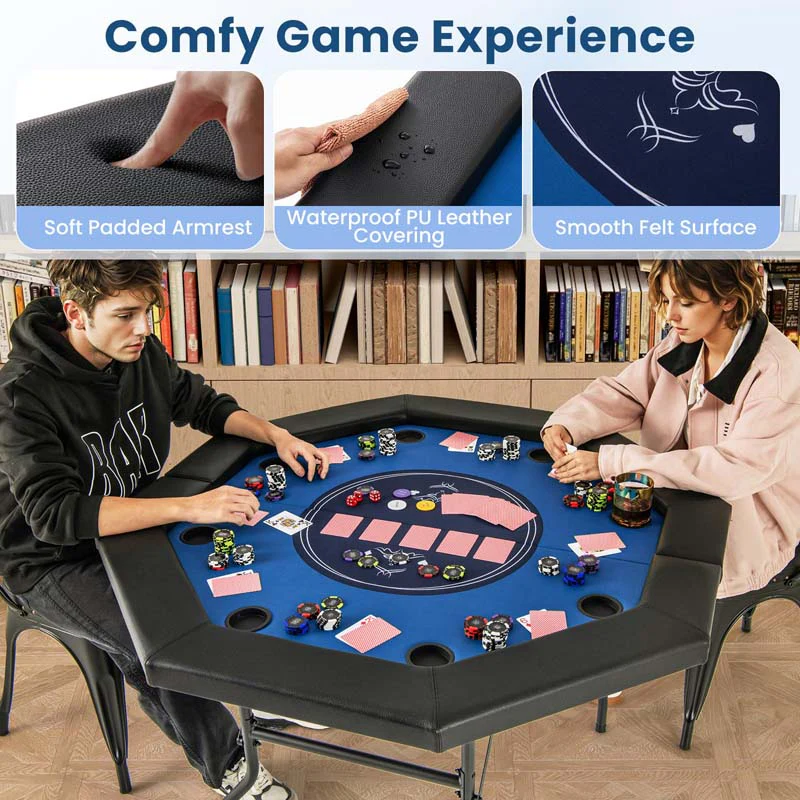Eletriclife 48 Inches Foldable Poker Table with Padded Rails and Cup Holders