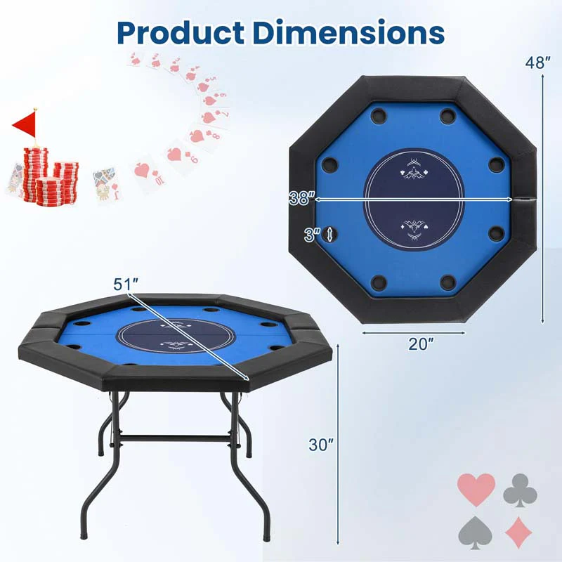 Eletriclife 48 Inches Foldable Poker Table with Padded Rails and Cup Holders