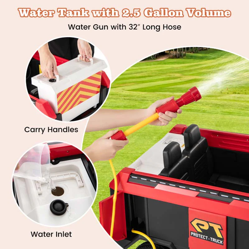 Eletriclife 12V Kids Ride on Fire Truck 2-Seater with Remote Control and Water Gun