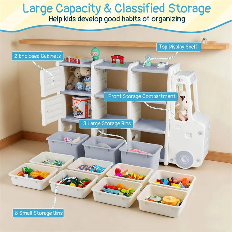 Eletriclife Truck-Shaped Kids Toy Storage Organizer with 11 Removable Bins for Playroom