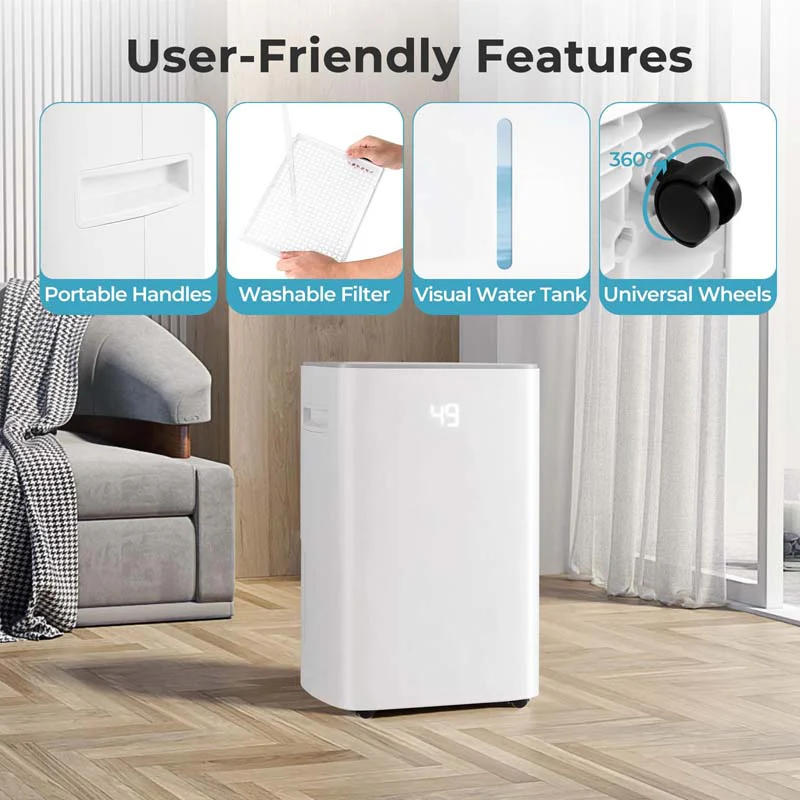 Eletriclife Dehumidifier with Auto Drain or Manual Drainage for Home Basement