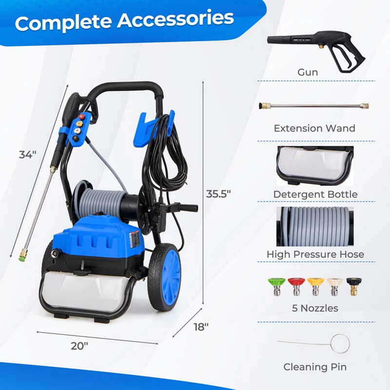 Eletriclife 2300 PSI 1.8 GPM Electric Pressure Washer with Wheels