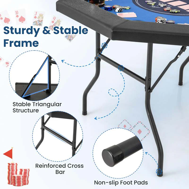 Eletriclife 48 Inches Foldable Poker Table with Padded Rails and Cup Holders