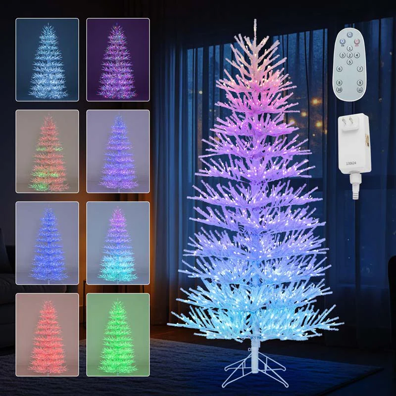 Eletriclife 7 FT Artificial Pre-lit Christmas Tree Hinged Xmas Tree with 820 Coral-like Branch Tips