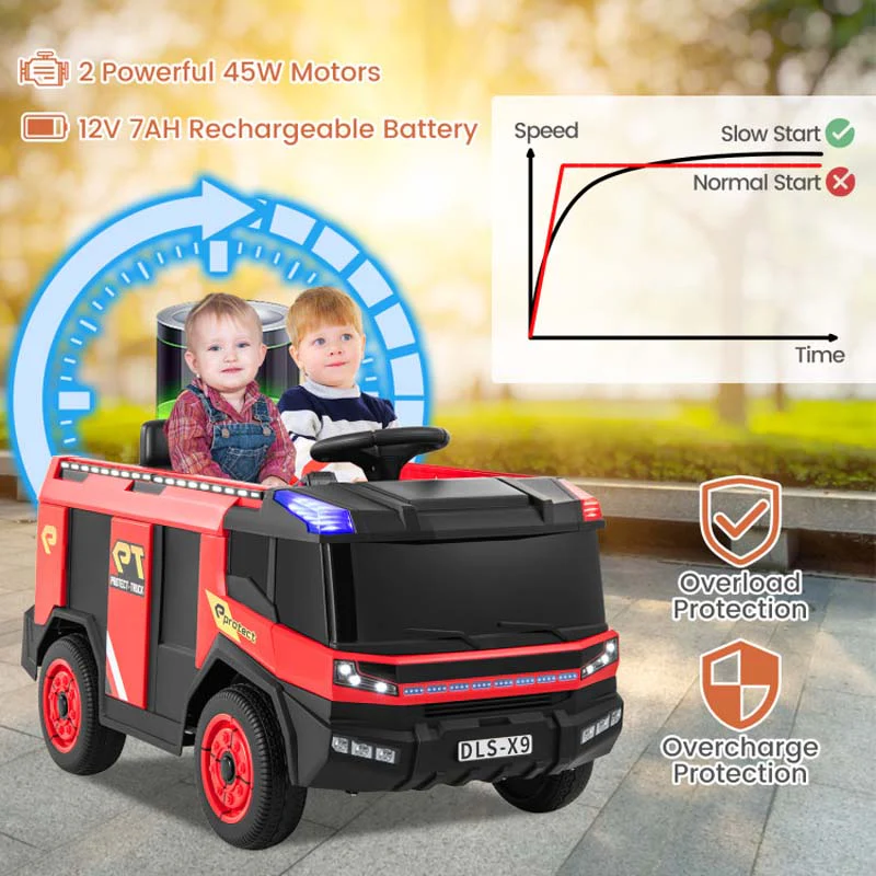 Eletriclife 12V Kids Ride on Fire Truck 2-Seater with Remote Control and Water Gun