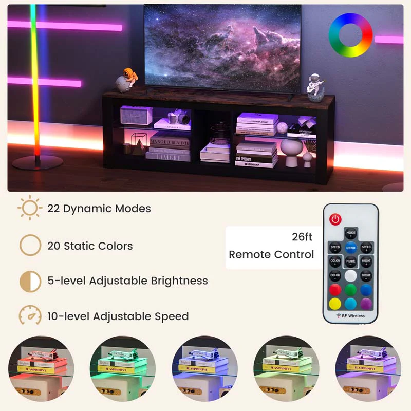 Eletriclife Modern TV Stand with LED Light and Adjustable Shelves for TVs up to 65 inch