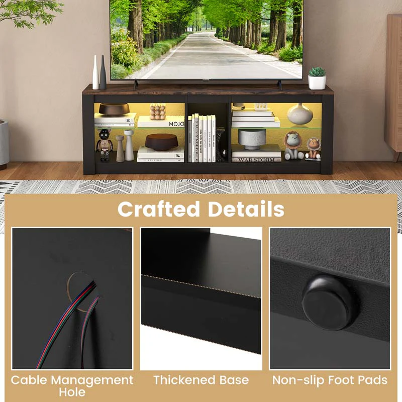Eletriclife Modern TV Stand with LED Light and Adjustable Shelves for TVs up to 65 inch
