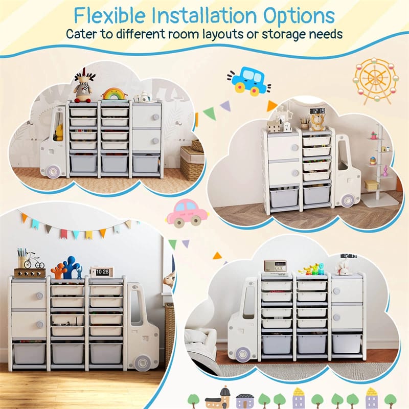 Eletriclife Truck-Shaped Kids Toy Storage Organizer with 11 Removable Bins for Playroom
