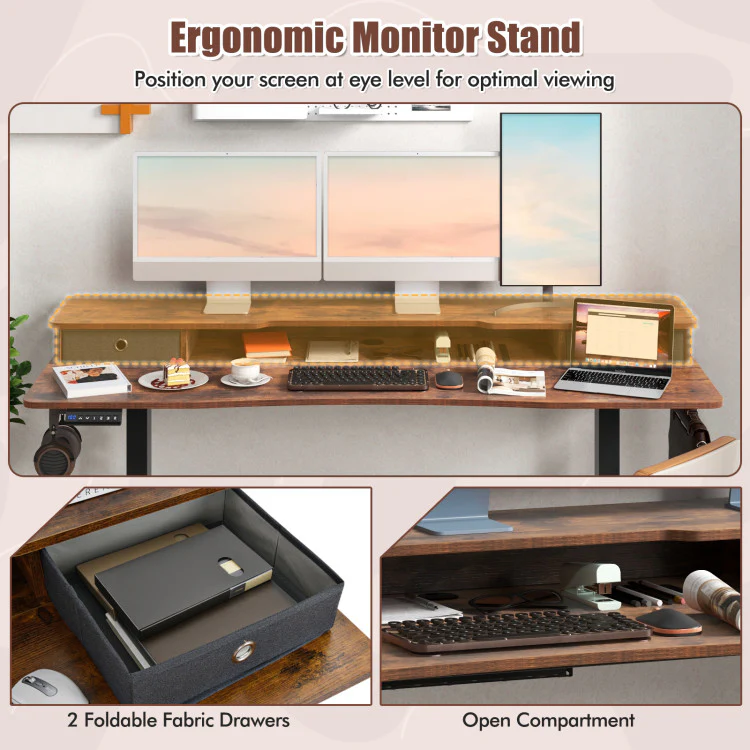 Eletriclife 63 Inch x 24 Inch Electric Standing Desk with 2 Drawers