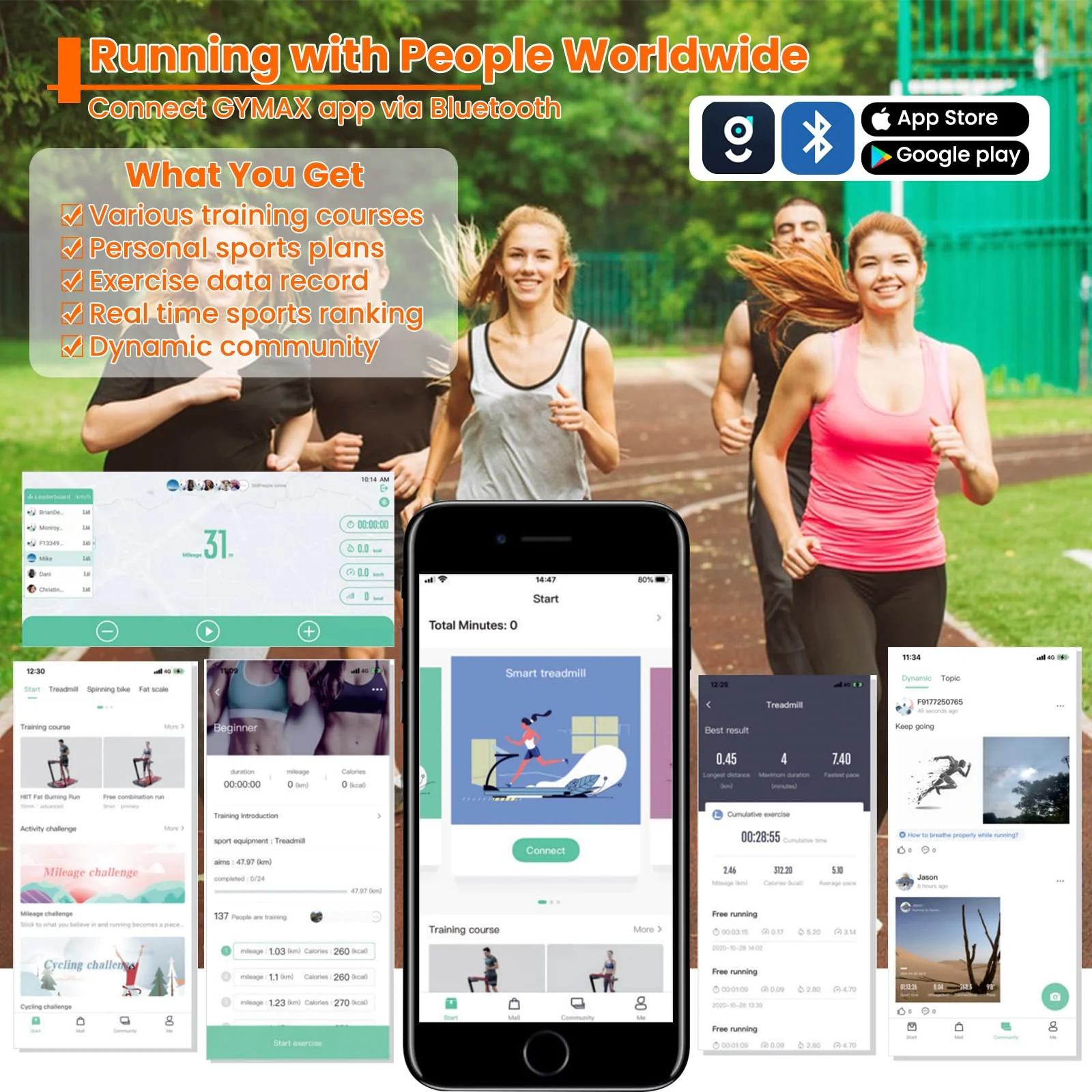 Eletriclife 3HP Folding Treadmill with Adjustable Height and APP Control