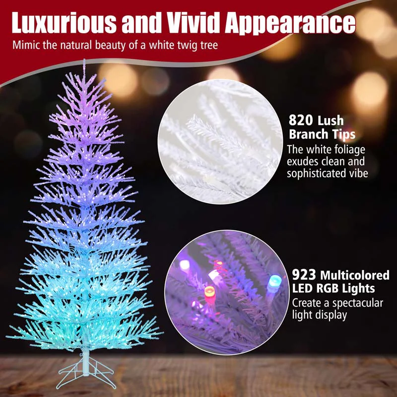 Eletriclife 7 FT Artificial Pre-lit Christmas Tree Hinged Xmas Tree with 820 Coral-like Branch Tips