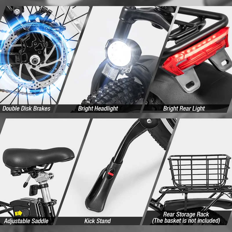 Eletriclife Folding Electric Bicycle for Adults with 20-Inch Fat Tires Snow E-Bike
