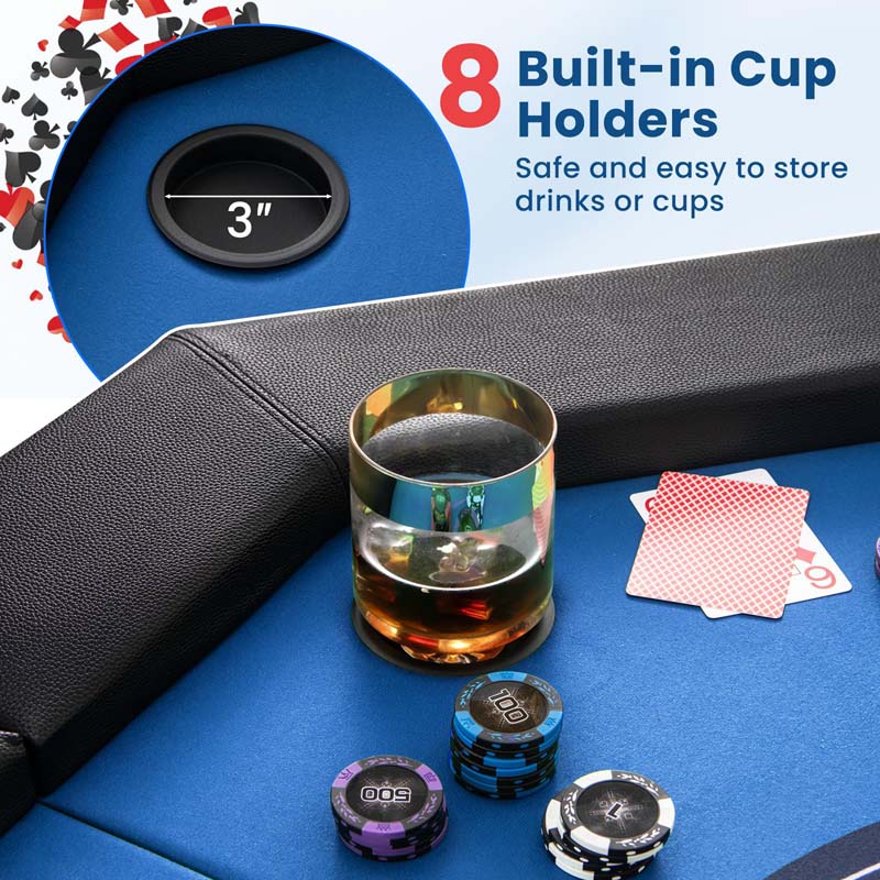 Eletriclife 48 Inches Foldable Poker Table with Padded Rails and Cup Holders