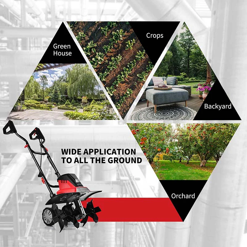 Eletriclife 14/17 Inch Electric Tiller and Cultivator with 9-Inch Tilling Depth