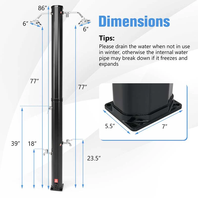 Eletriclife 7.5 Feet 15.9 Gallon Solar Heated Outdoor Shower with Shower Head