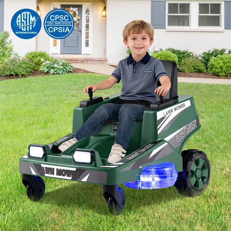 Eletriclife 12V Kids Ride-On Lawn Mower with 360   Twist & Turn, Dual Control Sticks, LED Lights for Toddlers Aged 3-8