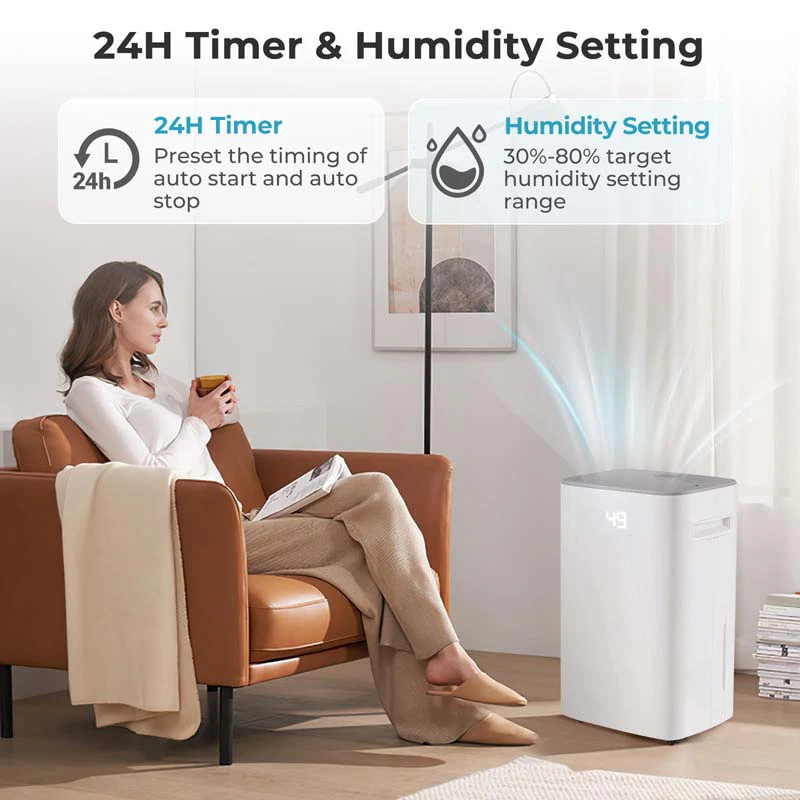 Eletriclife Dehumidifier with Auto Drain or Manual Drainage for Home Basement