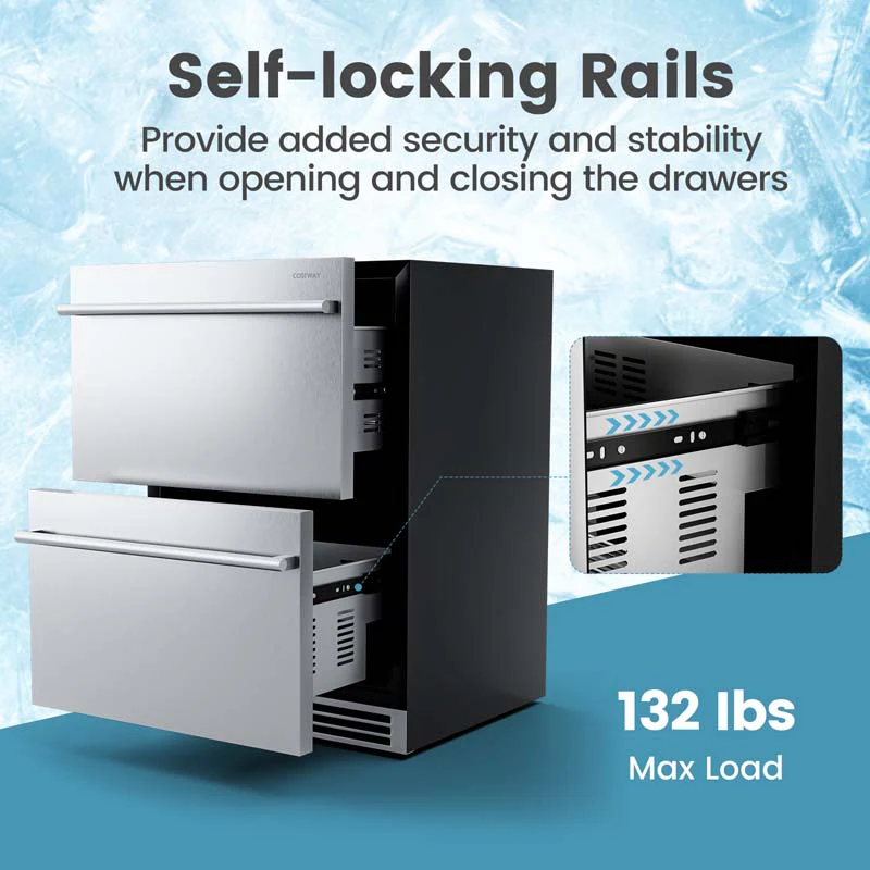 Eletriclife 24 Inch Under Counter Dual Drawer Fridge with 37 H-64 H Temperature Range