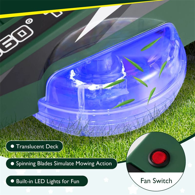 Eletriclife 12V Kids Ride-On Lawn Mower with 360   Twist & Turn, Dual Control Sticks, LED Lights for Toddlers Aged 3-8